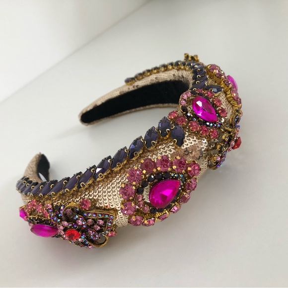 Accessories - Handmade Hairband Headband Gold Pink Multicoloured Rhinestone Wedding Occasion